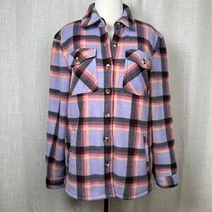 Sage Collective Sherpa Plaid Shacket Womens M Flannel Shirt Gorpcore Cozy Soft